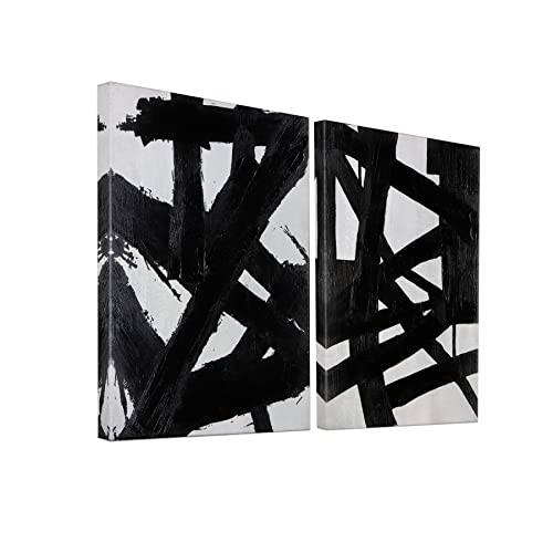 Image of Black And White Abstract Wall Art - Black Painting Stroke Graffiti Artwork for Living Room, Bedroom, Office Decor,12 inch x 16 inch x 2