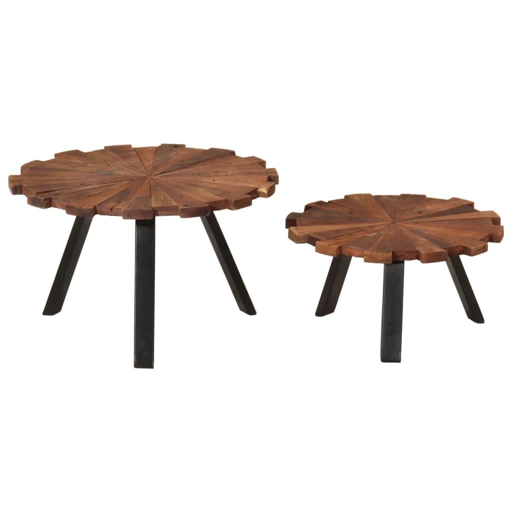 Homgoday Lot de 2 tables basses en bois massif recyclé et fer, table d'appoint pour salon, salle de réception d'invités, chambre à coucher et mobilier de bureau