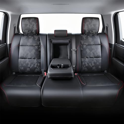 Image of Carlimeki Leather Seat Covers Custom Fit for Tundra 2022-2027 CrewMax | Fits SR, SR5, Limited, Platinum, 1794 Edition, TRD Pro, Capstone - Premium Faux Leather Fully Covered - Camo Black
