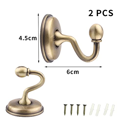 2 Stücke Vintage Legierung Knauf Vorhang Holdback,Raffhalter Haken mit Schrauben,Vorhanghaken aus Bronze für Wohnzimmer,Schlafzimme