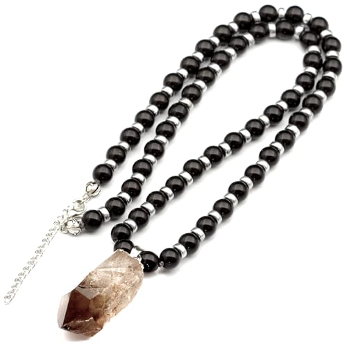 Natural Raw Tourmaline Pendant, Genuine Black Onyx Beaded Necklace, Black Stone Necklace, Gemstone Necklace, 8mm Beads, Unique Fashion Jewelry, Healing Crystal Chakra Necklace, Crystal Pendant