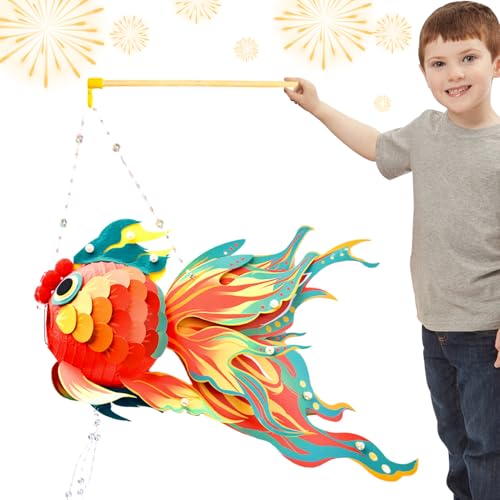 Faroles de Papel Chinos DIY | Faroles de Papel de Primavera Hechos a Mano en Forma de con luz LED | Decoraciones Tradicionales para Decoraciones de Festivales