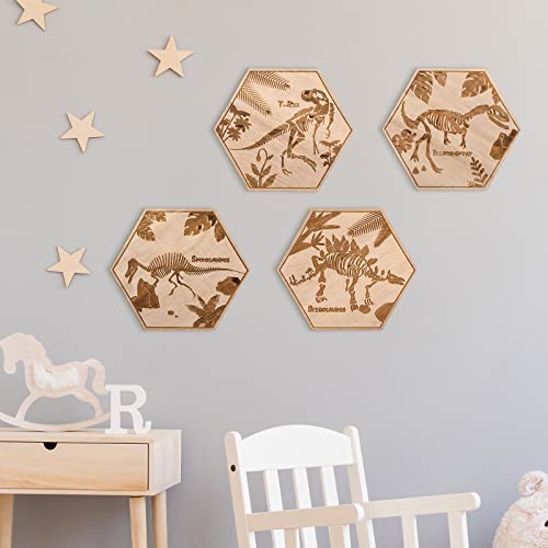 Image of Maitys 4 Pcs Dinosaur Room Wall Decor for Boys 5.1'' x 5.9'' Wooden Dino Wall Art for Kids Baby Nursery Playroom Bedroom Classroom Decorations