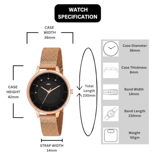 Image of WISEWALKER Women's Analog Wrist Watch for Ladies and Girls | Stylish & Trendy | Rose Gold Stainless Steel Premium Strap | Perfect for Casual, Party & Formal Wear