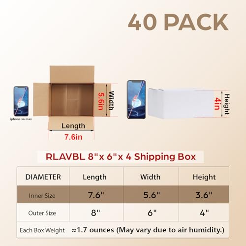 Image of RLAVBL 8x6x4 Shipping Boxes Set of 40, White Corrugated Cardboard Box for Packing, Mailing, Business