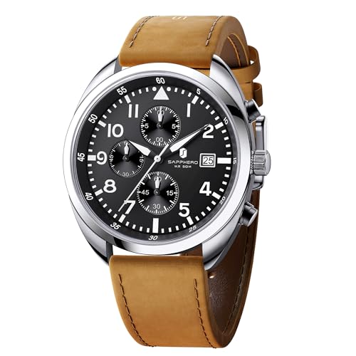 SAPPHERO Uhren Herren, 50 Meter wasserdicht mit Datumsanzeige – modische Freizeit-Armbanduhr mit Chronograph-Funktion