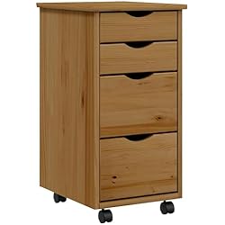 Cajonera Armario Natural vidaXL Cajonera con Ruedas Moss Madera Maciza Pino marrón Miel