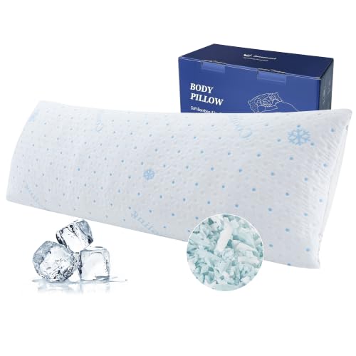 Dreamood Cooling Body Pillow with Pillowcase, Adjustable Shredded Memory Foam Pregnancy Long Full Bed Body Pillows for Adults Side Sleeper - with Washable Soft Cooling Double-Sided Cover, 20x54 inch