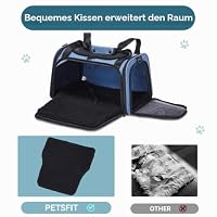 Petsfit Transportbox Katze kleine Hunde leicht Hundetasche Flugzeug für kleine Hunde Katzen Transporttasche Hundetragetasche,Tragetasche Hund Flugtasche mit Schutzgurt & erweiterbare Matte, S/Blau – Ansicht 9