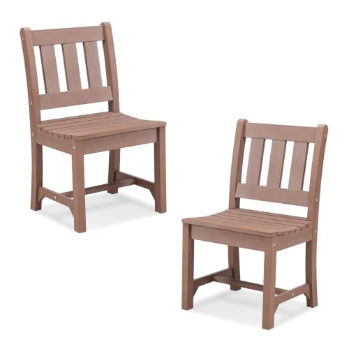 Image of Psilvam Patio Dining Chair Outdoor Garden Armless Chair, Brown, 2 Pcs