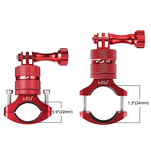 Image of HSU Bike Mount for GoPro, Aluminium Alloy Mountain Bicycle Holder 360 Rotation Handlebar for Hero 12 /11 /10 /9 /8 /7 /6 /5 /4 /3 and Other Action Cameras(Red)
