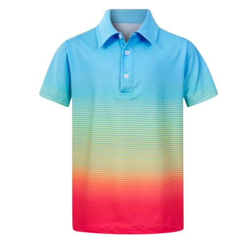 westwolf Boys Hawaiian Polo Shirt Golf Blue Red Gradient Stripes 11-12 Year - image 3