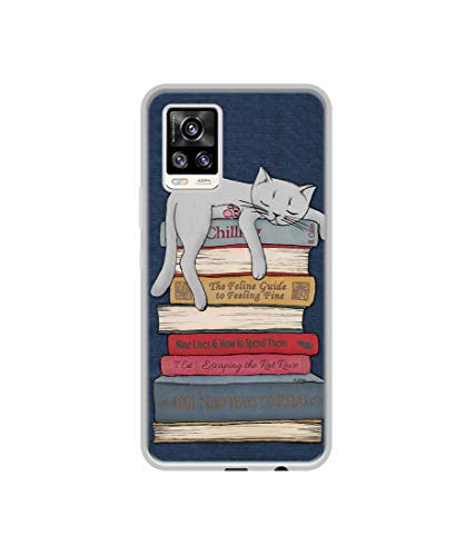 Image of Cat Sleeping On The Books Design Printed Silicon Soft TPU Back Case Cover for Vivo V20 4G