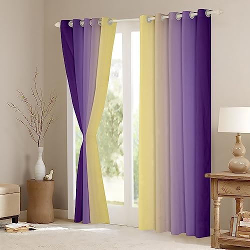 Purple and Yellow Darkening Drapes Gradient Style Curtains for Bedroom Living Room For Kids Women Men Ombre 30%-50% Blackout Curtains Geometric Window Treatments W52*L63 - Image 3