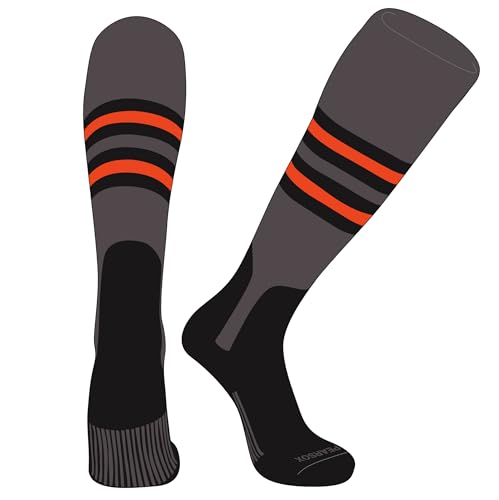 PEAR SOX OTC Baseball Softball Stirrup Socks (F, 7in) Graphite, Black, Orange, B