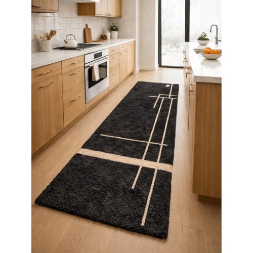 Image of 2x6 feet Shaggy Polyester Abstract Modern Area Rug - 2 Inch High Pile Ultra Soft Plush Carpet for Living Room, Bedroom & Kids Room, Thick Fluffy Rug for Indian Home Decor C - Rectangular