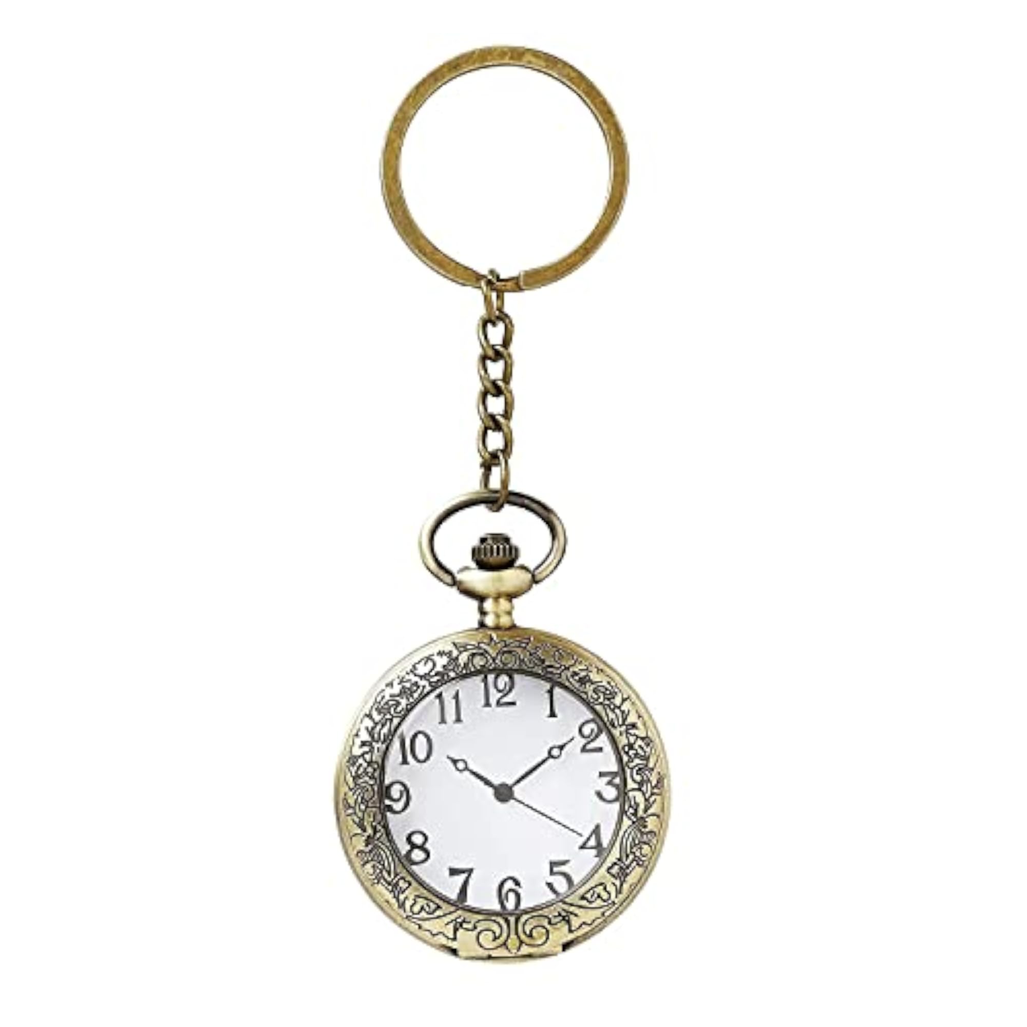 Vintage Metal Pocket Watch Numeric Clock Keychain