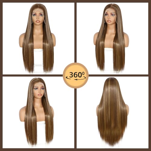 Sapphirewigs 13x6 Brown Straight Lace Front Wigs Long Straight Wig for Women Lace Front Synthetic Hair 150% Density Party Daily Wear Heat Resistant 26inch - Image 4