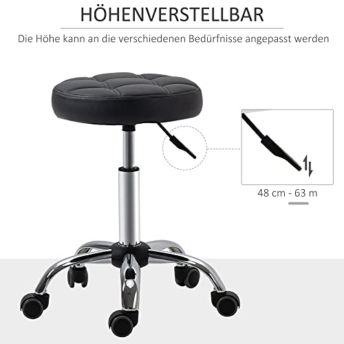 Foto von HOMCOM 2er-Set Rollhocker Drehhocker mit Rädern Arbeitshocker höhenverstellbar drehbar Salon Hocker Salonstühle Kunstleder Schwarz Ø35,5 x 48-63H cm