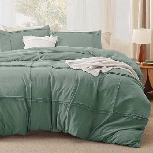 Bedsure Grid Boho Duvet Cover Queen Size - Shabby Chic Tufted Boho Bedding Set, 3 Pieces Shabby Chic Home Bedding for All Seasons, Includes 1 Queen Duvet Cover & 2 Pillowcases (Green, 90