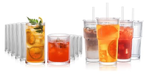 Set de 22 vasos para cóctel y tumblers con tapa y popote