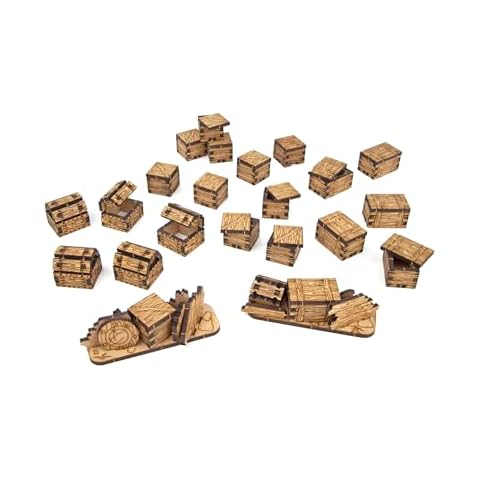 TowerRex Box & Chest Crate Obstacles DND Furniture Terrain - Accessories for Dungeons & Dragons, Pathfinder, Warhammer - Tabletop Wargaming Miniatures, RPG Fantasy Battle mat 28mm Scale Scenery Cover
