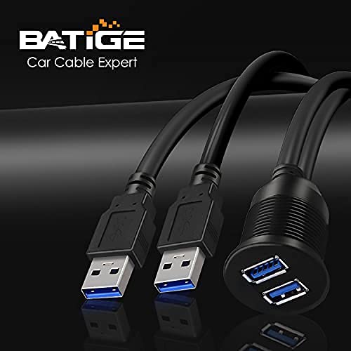 Batige 2 Ports Dual Usb 3.0 Male To Usb 3.0 Female Aux Flush Mount Car Mount Extension Cable For Car Truck Boat Motorcycle Dashboard Panel -6Ft #TOP2