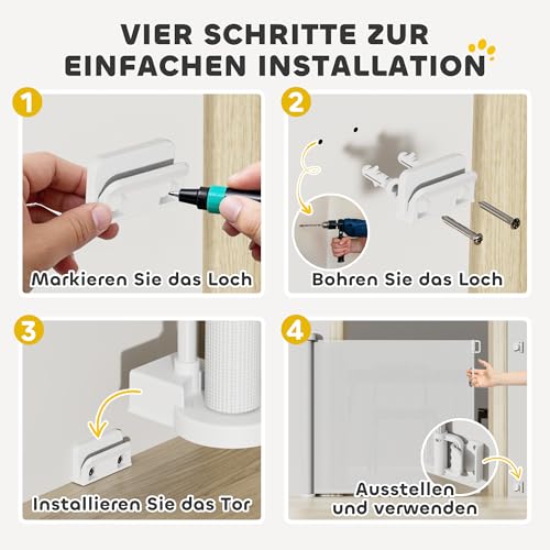 PawHut Treppenschutzgitter Ausziehbar 0-136cm 87 cm Hoch Türschutzgitter Treppenschutzrollo Absperrgitter Treppengitter für Haustiere Türgitter Schutzgitter Geeignet für Treppen Türen Innen & Außen