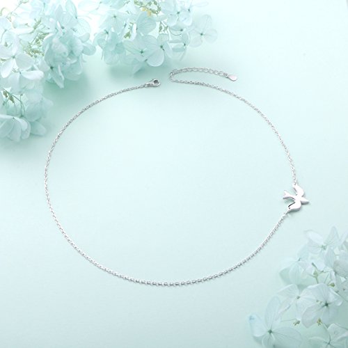 DAOCHONG S925 Sterling Silver Jewelry Doves Birds Faith Hope Love Choker Necklace 14+4"3