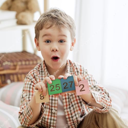 Image of Baybee Wooden Math Learning Puzzle for Kids with 26 Double Sided Flash Cards, 8 Number Blocks & Wooden Stand | Educational Counting, Addition & Subtraction Game Toy for Boys Girls Age 3-8 Years