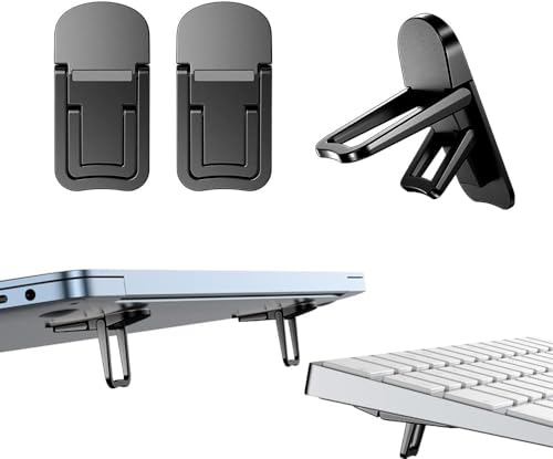 Ruilisi 2PCS Zinc Alloy Mini Foldable Laptop Stand Portable Computer Keyboard Riser with 2 Adjustable Angles Self-Adhesive Invisible Notebook Stand and Keyboard Lift for Desk (Black)