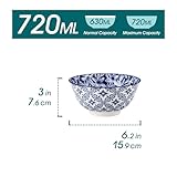 vancasso Müslischalen 6-teiliges Set aus Porzellan (6x 720ml) – Keramikschalen mit Vintage-Design blau-weiß, Schüsseln für Müsli, Salat, Suppe, Ramen, Obst oder Dessert, Serie SELENE