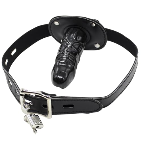 SXOVO Abschliessbare Dildoknebel Mund Knebel, Schwarz Fetisch Bondage Penis Knebel Restraint (Langer 10cm)