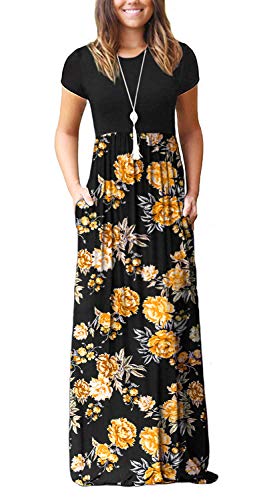 Image of DEARCASE Maxi Dress for Women Short Sleeve Casual Summer Loose Plain Comfy Long Dresses with Pockets