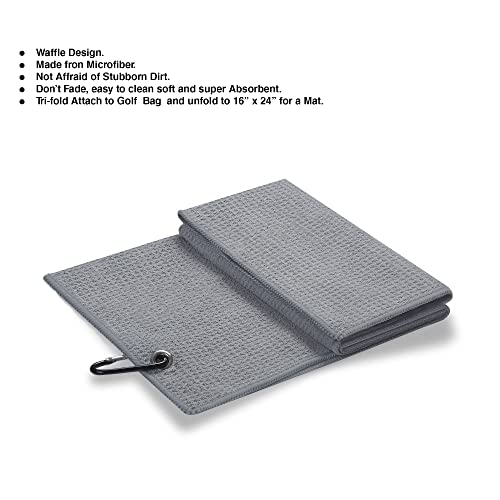 Elkpace Golf Towel, Microfiber Golf Towels With Waffle Pattern Tri-Fold Golf Accessories For Men | Golf Brush Tool Kit |Golf Towels For Golf Bags With Clip (1 Grey Towel + Brush) #TOP3