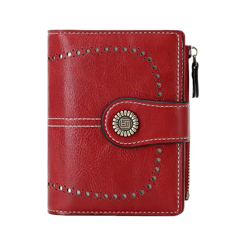 Womens Wallet Leather Bifold Rfid Blocking Wallet Credit Card Holder Wallets for Women with Zipper Pocket Wine Red