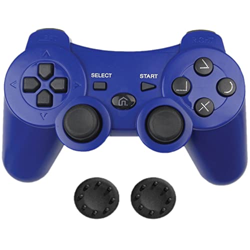 BEK Controller replacement for PS3 Controller, Wireless Remote Gamepad, Thumb Grips, Double Shock 3 Vibration, Motion Sensors, Rechargeable Battery, Compatible with Sony Playstation 3 (Blue)