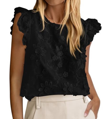 KIRUNDO Summer Tops for Women 2026 Ruffle Cap Sleeve Lace