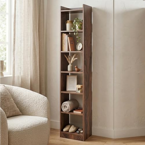 Image of Callas 7 Layer Engineered Wood Bookshelf Multipurpose Home Decor Storage Rack | Showcase Organizer for Living Room, Kitchen, Bedroom, Office | (BR-O7-WL)