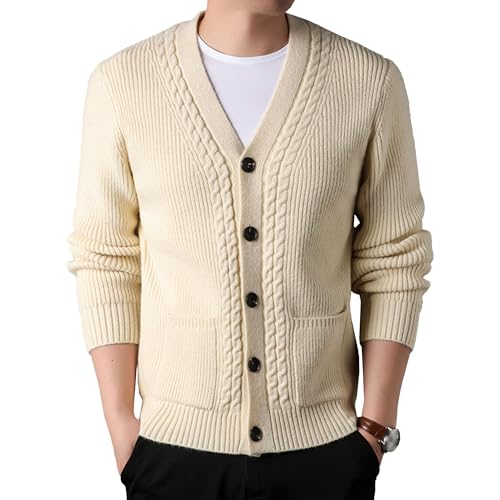 Men Twisted Knit Button Cardigan Sweater Wool Blend Cable Knit Slim Fit Knit Casual Long Sleeve Sweaters