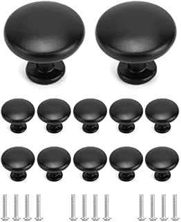 QWORK 12 Pcs Black Cabinet Knobs Door Knobs, 30mm Round Wardrobe Door Handles Aluminum Alloy for Cabinets/Cupboards/Drawers/Wardrobes, Screws Included
