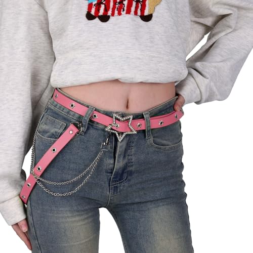 Y2K Aesthetic Colorful Faux Leather Belt, Adjustable Star Decor Dopamine Waist Belt Street Style for Female4