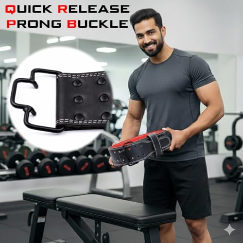Image of Kobo Premium 8MM Weight Lifting Leather Prong Belt - Power Lifting Belt for Men & Women for Lower Back Support for Gym Workouts Deadlifts Squats Powerlifting - 4 Inch Wide (Medium)