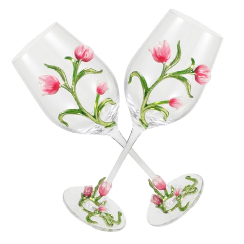 WATIIFUFU 2piezas Copa De Vino Elegante Tulipán De Diseño Floral Para Fiestas y Celebraciones Vidrio Resistente y Estable