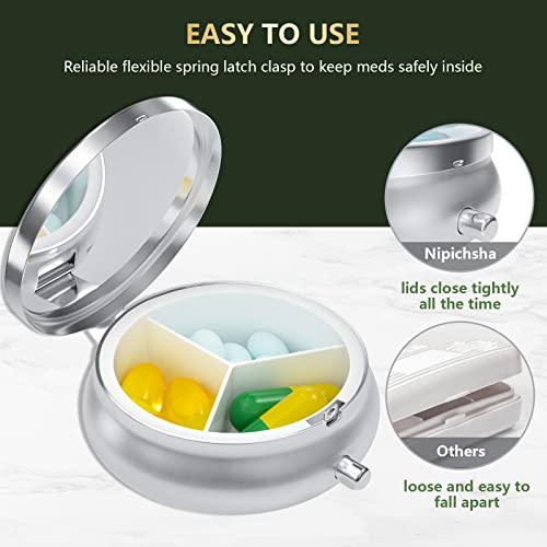 Image of Pill Box, Small Pill Case for Purse & Pocket, Travel Medicine Organizer