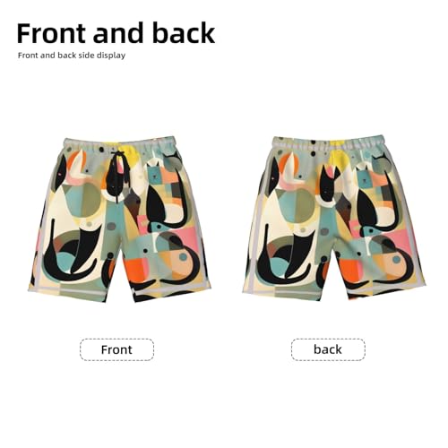 Mid-Century Modern Art Cat Youth Beach Pants, Soft and Breathable, with Drawstring Waist, Suitable for Sports and Leisure.2
