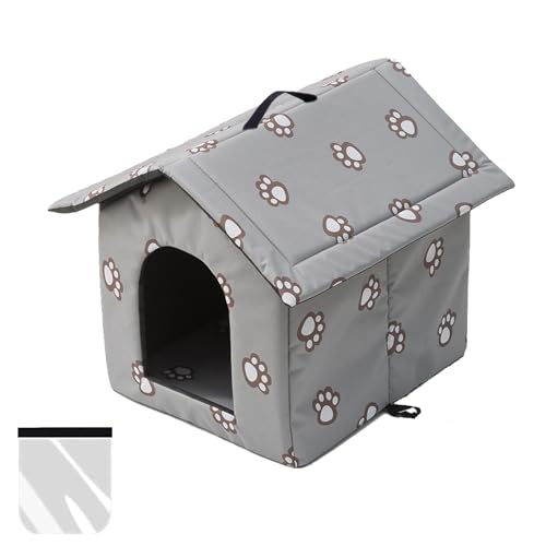 Casetta per Gatti per Esterni, Casetta per Gatti, Impermeabile, Cuccia Gatto Esterno Inverno con Tenda Timovibile (Grigio, M)