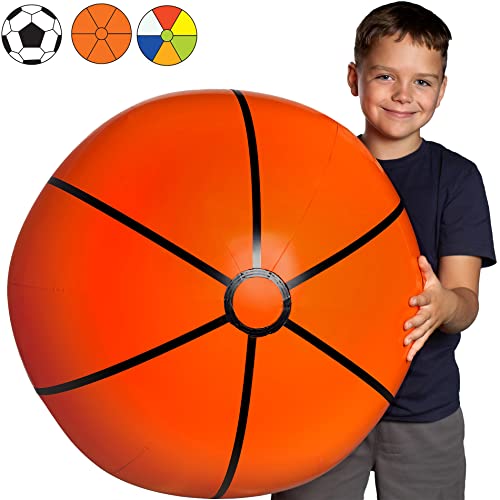 Large Beach Ball For Kids: Giant Beach Ball For Kids Easy To Blow Up Basketball Beachball Giant Inflatable Ball Fun Pool Toys, Sand Toys, Beach Toys For Boys & Girls Summer Beach Games & Outdoor Games #TOP15