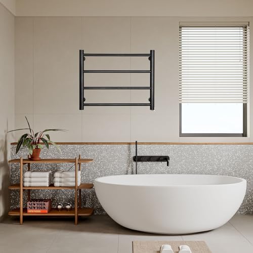Scaldasalviette Elettrico a Barre, portasciugamani riscaldato a Parete in Acciaio Inox per Bagno, portasciugamani con Temperatura costante Intelligente, Argento, cablato
