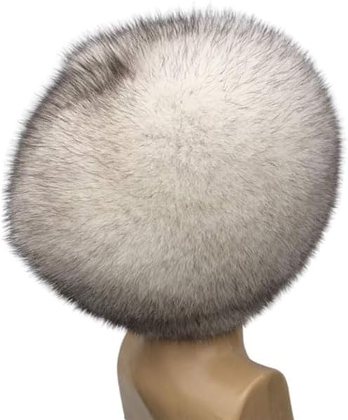 Blue Fox Fur Cap Adjustable All Natural Russian Style Warm White Hat